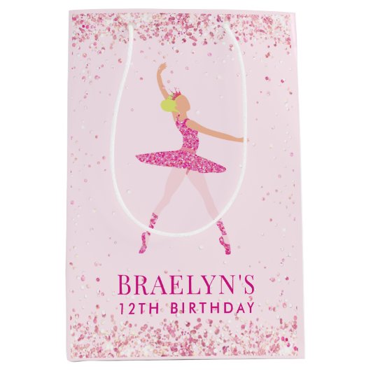 Ballerina Glitter Confetti Verjaardag Ontwerp Medium Cadeauzakje (Voorkant)