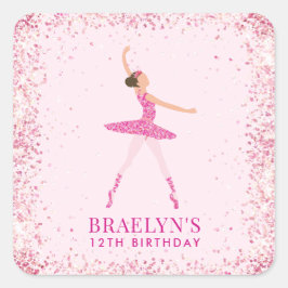 Ballerina Glitter Confetti Verjaardag Ontwerp Vierkante Sticker