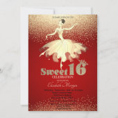 Ballerina, Gold Confetti Glitter Red Sweet 16 Kaart (Voorkant)