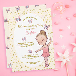 Ballerina Gold Sparkles Birthday Party Invitation Kaart