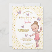 Ballerina Gold Sparkles Birthday Party Invitation Kaart (Voorkant)