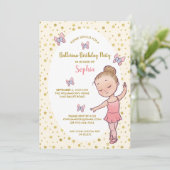 Ballerina Gold Sparkles Birthday Party Invitation Kaart (Staand voorkant)