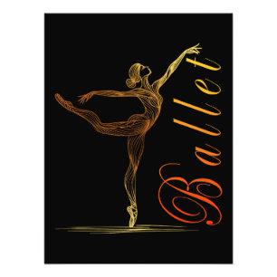 Ballerina Golden Line Art in sierlijke balletpose Foto Afdruk