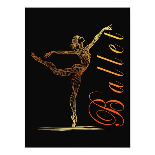 Ballerina Golden Line Art in sierlijke balletpose Foto Afdruk (Voorkant)