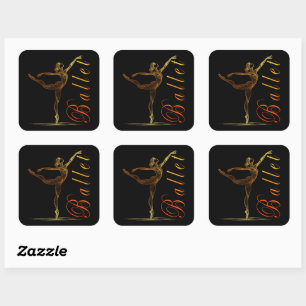 Ballerina Golden Line Art in sierlijke balletpose Vierkante Sticker