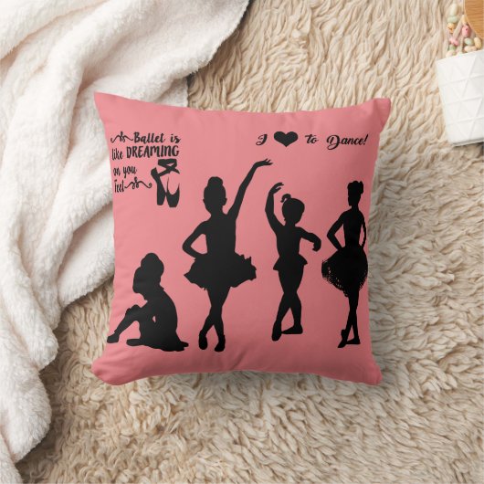Ballerina gooit kussen in roze en zwart. (Deken)