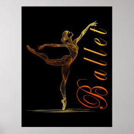 Ballerina Gouden Lijnkunst in sierlijke balletposi Poster
