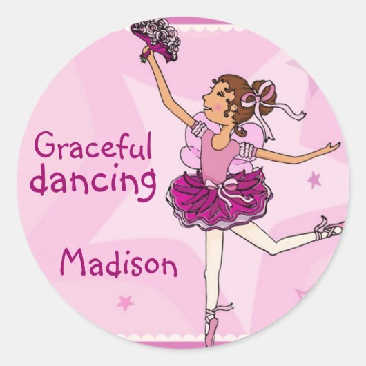 Ballerina graceful dansende sticker brunette/roze (Voorkant)