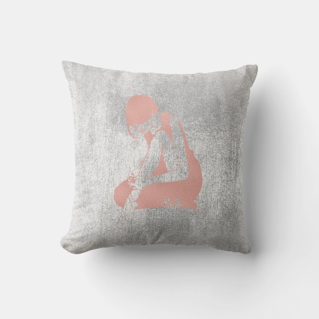 Ballerina grijs grungy metallic zilver grijs roze kussen (Voorkant)