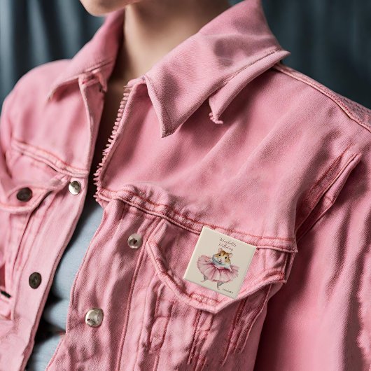 Ballerina Hamster Gepersonaliseerde Meisjes Verjaa Vierkante Button 5,1 Cm