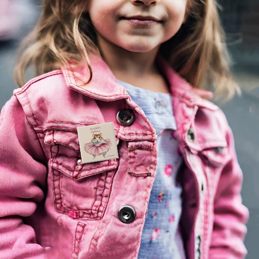 Ballerina Hamster Gepersonaliseerde Meisjes Verjaa Vierkante Button 5,1 Cm