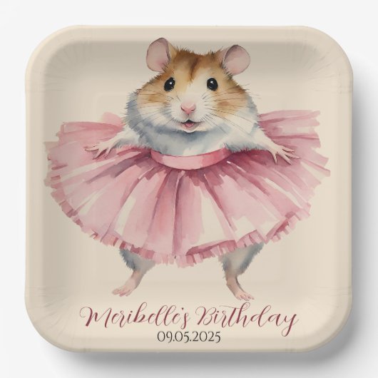 Ballerina Hamster Meisje Verjaardag Bedankt Papieren Bordje (Voorkant)