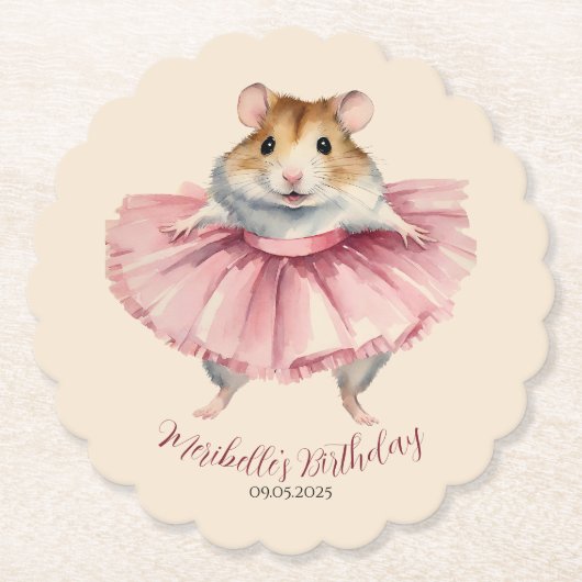 Ballerina hamster meisje verjaardag kartonnen onderzetters (Voorkant)