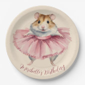 Ballerina hamster meisje verjaardag papieren bordje (Voorkant)