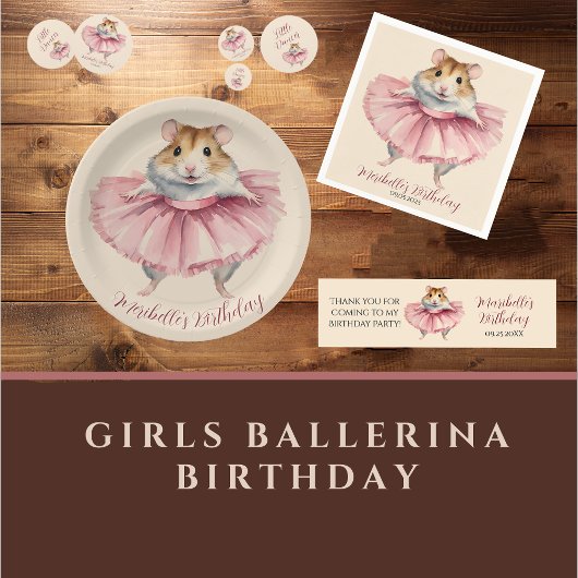 Ballerina hamster meisje verjaardag papieren bordje