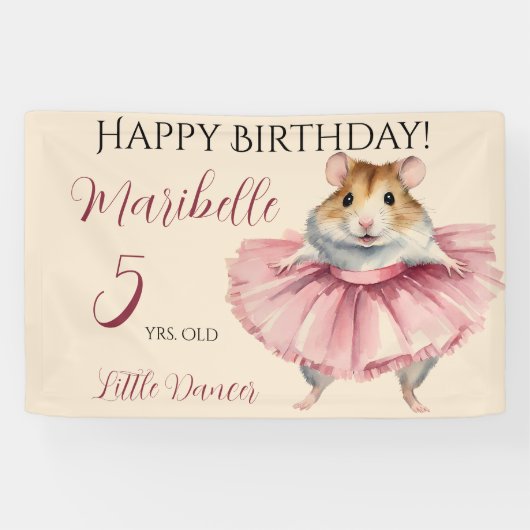 Ballerina Hamster Meisjes Gepersonaliseerde verjaa Spandoek (Horizontaal)