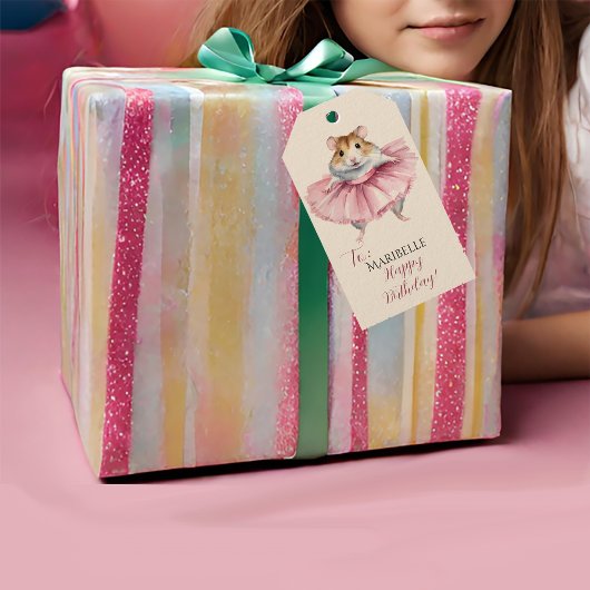 Ballerina hamster meisjes verjaardag cadeaulabel