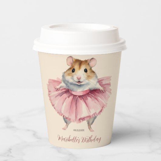 Ballerina Hamster Meisjes Verjaardag Dans Feest Papieren Bekers (Voorkant)