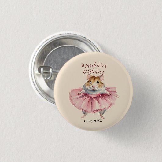 Ballerina Hamster Meisjes Verjaardag Gepersonalise Ronde Button 3,2 Cm (Voorkant /achterkant)