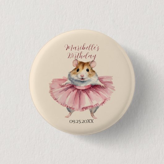 Ballerina Hamster Meisjes Verjaardag Gepersonalise Ronde Button 3,2 Cm (Voorkant)