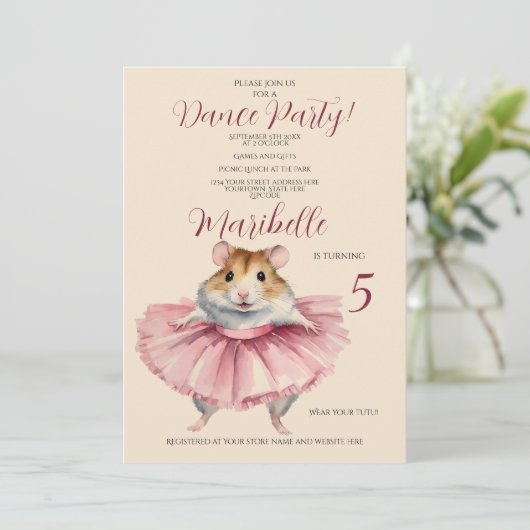Ballerina Hamster Meisjes Verjaardagsfeest Kaart (Staand voorkant)