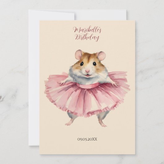 Ballerina Hamster Meisjes Verjaardagsfeest Kaart (Achterkant)