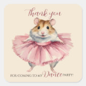 Ballerina Hamster Verjaardag Dans Feest Dank u Vierkante Sticker (Voorkant)