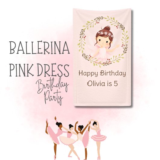 Ballerina Happy 5th Birthday Pink Party Banner