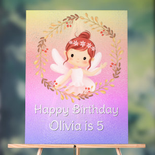 Ballerina Happy 5th Birthday Pink Party Banner Acryl Bord