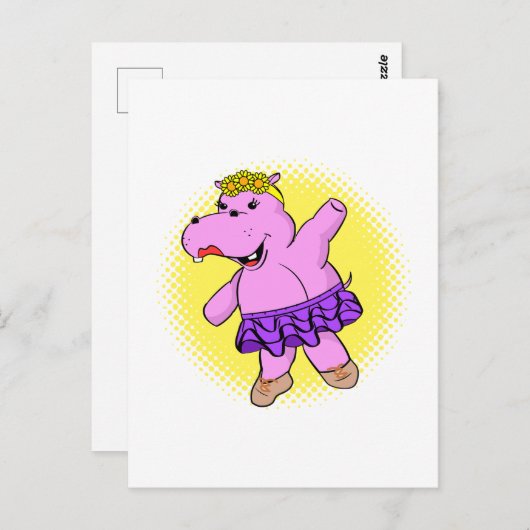 Ballerina Hippo met Tutu Briefkaart (Voorkant / Achterkant)