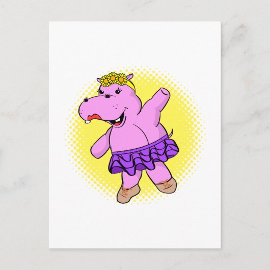 Ballerina Hippo met Tutu Briefkaart (Voorkant)