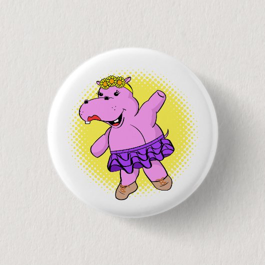 Ballerina Hippo met Tutu Ronde Button 3,2 Cm (Voorkant)