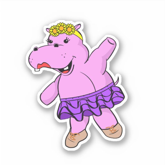 Ballerina Hippo met Tutu Sticker (Voorkant)
