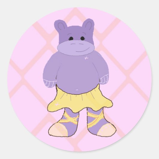 Ballerina Hippo Ronde Sticker (Voorkant)