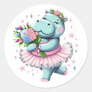 Ballerina Hippo Sticker - Schattigee Bloemen Tutu