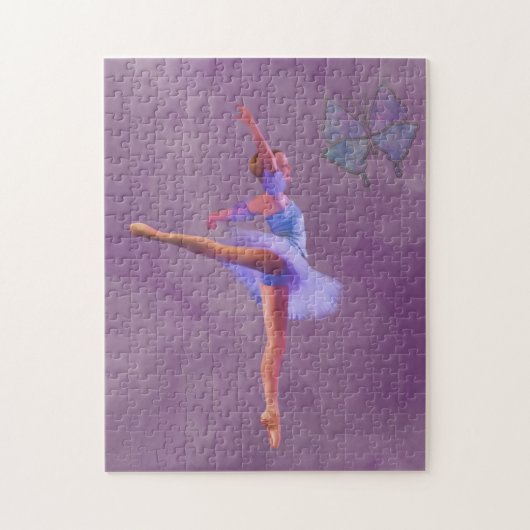 Ballerina in Arabesque Positie in het Paars en bla Legpuzzel (Verticaal)