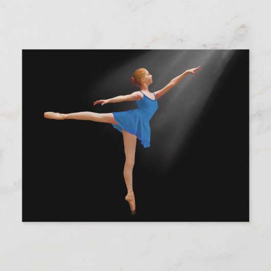 Ballerina in Arabesque Position on Black Briefkaar Briefkaart (Voorkant)