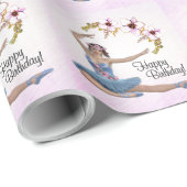 Ballerina in Blauw op Roze Persoonlijke verjaardag Cadeaupapier (Rol Hoek)