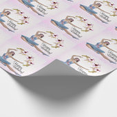 Ballerina in Blauw op Roze Persoonlijke verjaardag Cadeaupapier (Hoek)