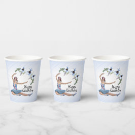 Ballerina in blauwe verjaardag papieren bekers