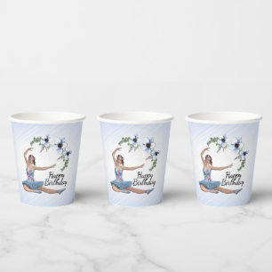 Ballerina in blauwe verjaardag papieren bekers