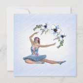 Ballerina in blauwe verjaardagsfeest uitnodiging  (Achterkant)