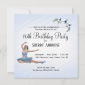 Ballerina in blauwe verjaardagsfeest uitnodiging  (Voorkant)