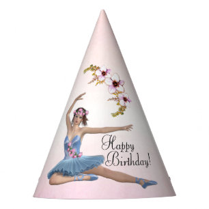 Ballerina in Blue Happy Birthday op Roze Feesthoedjes