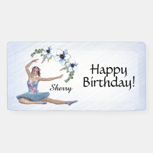Ballerina in Blue Personal Name Birthday Spandoek (Horizontaal)
