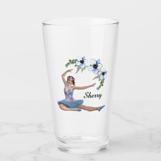 Ballerina in Blue Personal Name Glas (Voorkant)