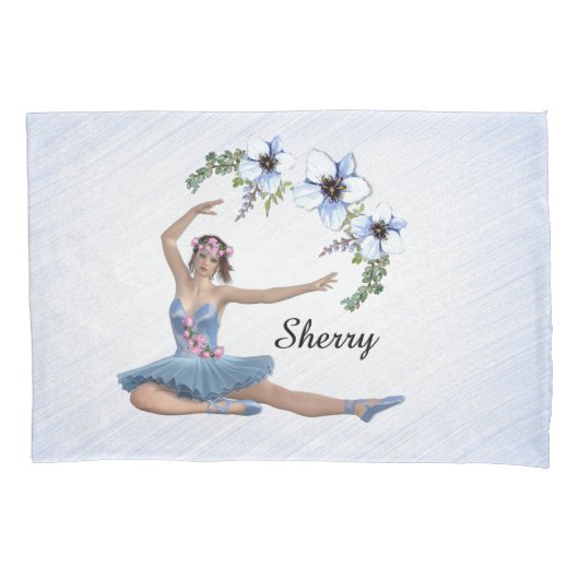 Ballerina in Blue Personal Name Kussensloop (Voorkant)