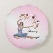 Ballerina in Blue Personal Name op Pink Rond Kussen (Achterkant)