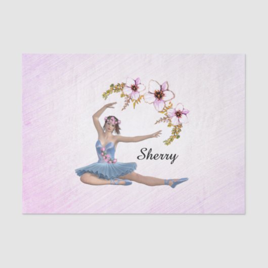 Ballerina in Blue Personal Name op Pink Tissuepapier (Voorkant)