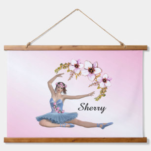 Ballerina in Blue Personal Name Pink Accent Hangend Wandkleed